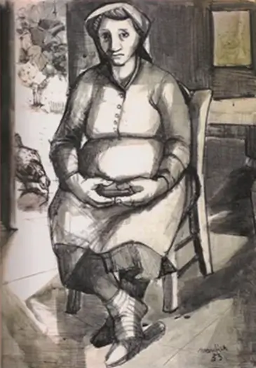 Alfredo Mantica (1903-1996) Contadina (1933) China acquerellata, cm 70 x 51