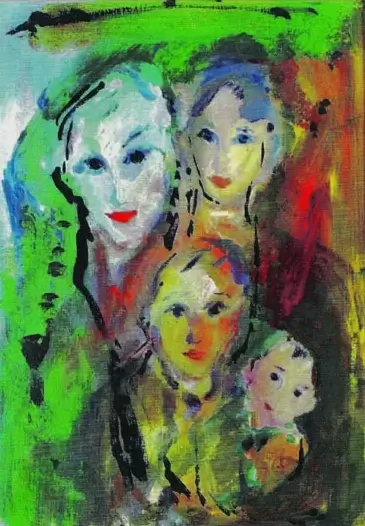 Ernesto Treccani (1920 - 2009) Famiglia Olio su tela, cm 50 x 36